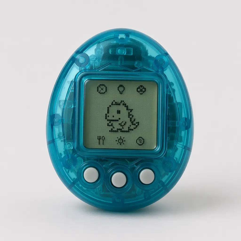 A classic handheld digital pet toy with a small screen and buttons