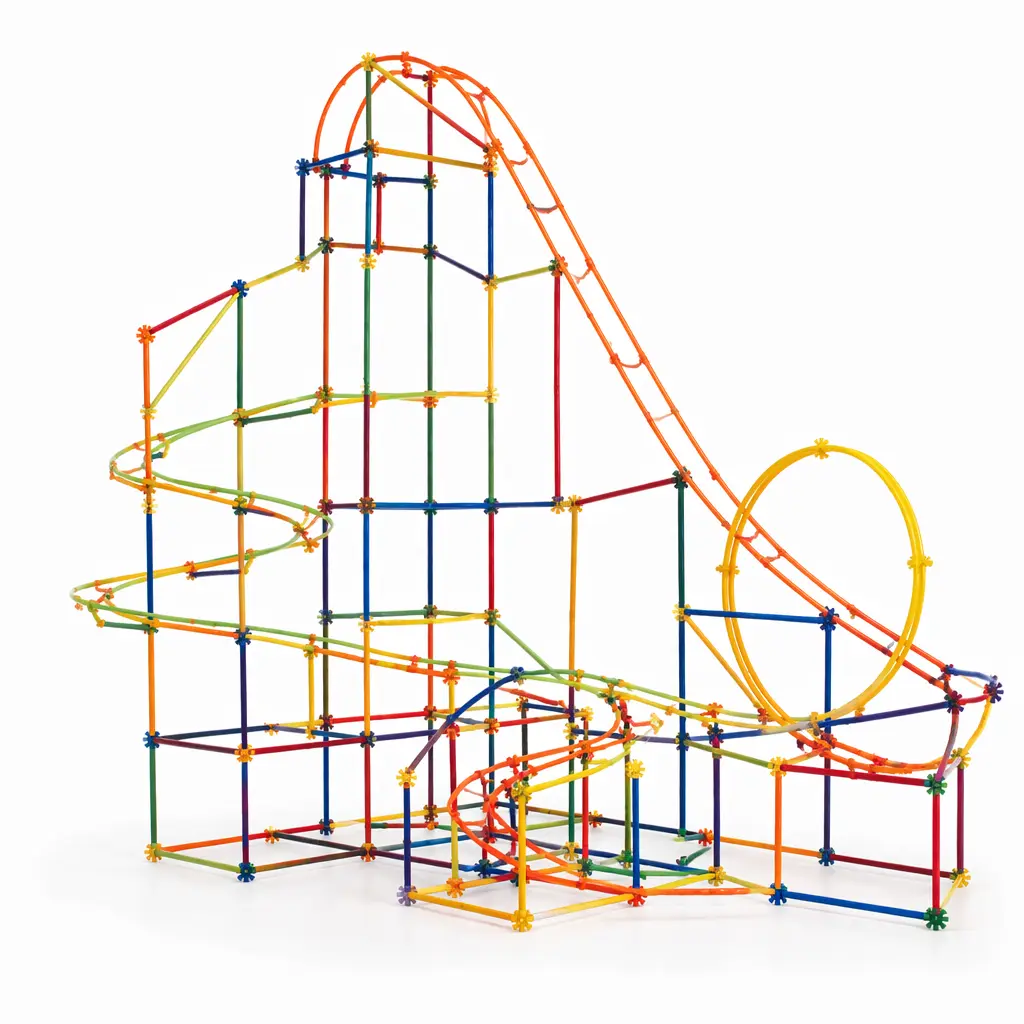 Colorful construction rods and connectors forming a tall framework