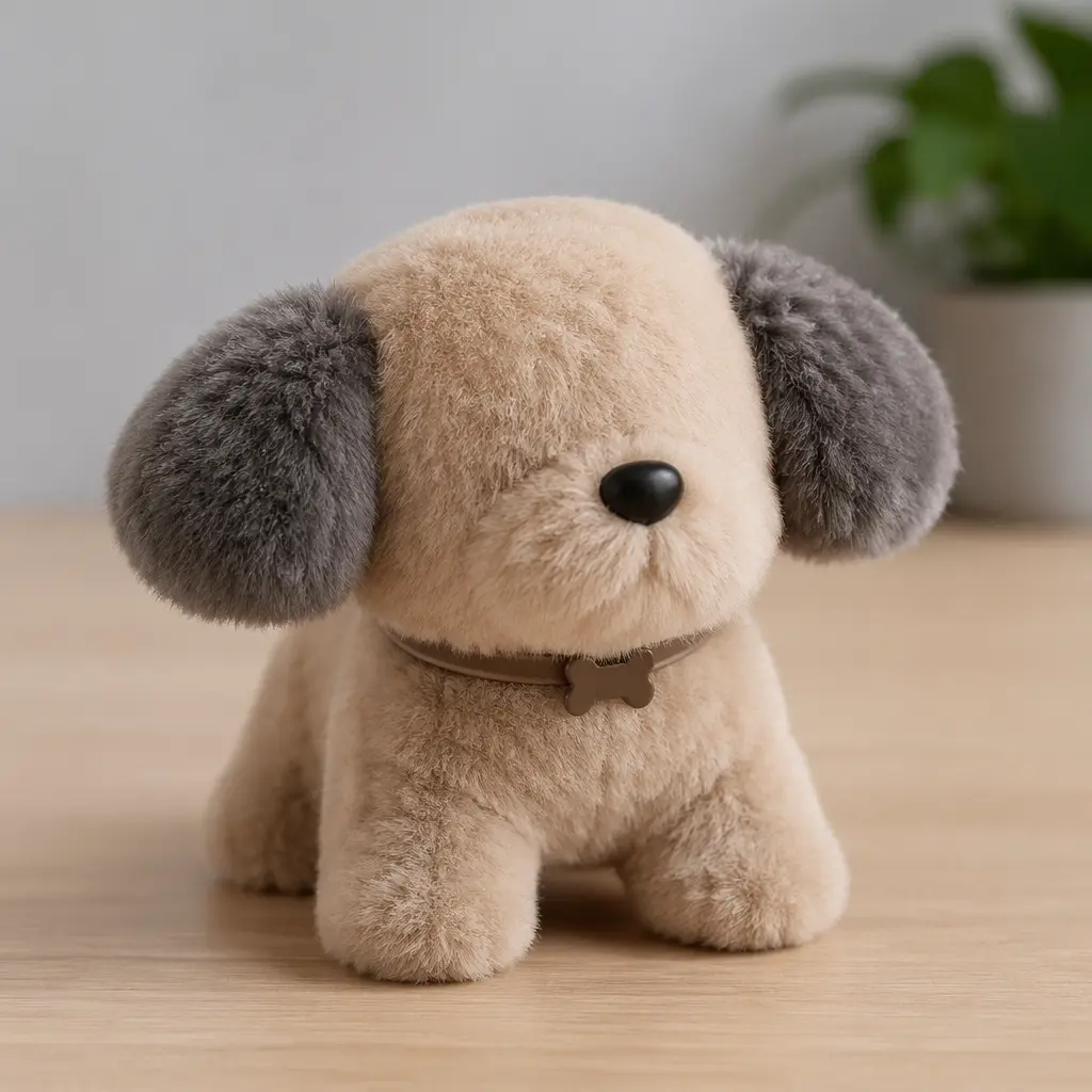 An interactive plush-style toy pet displayed on a tabletop