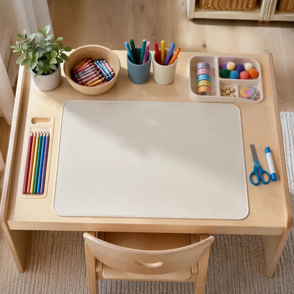 Contained craft workspace that supports independent art projects