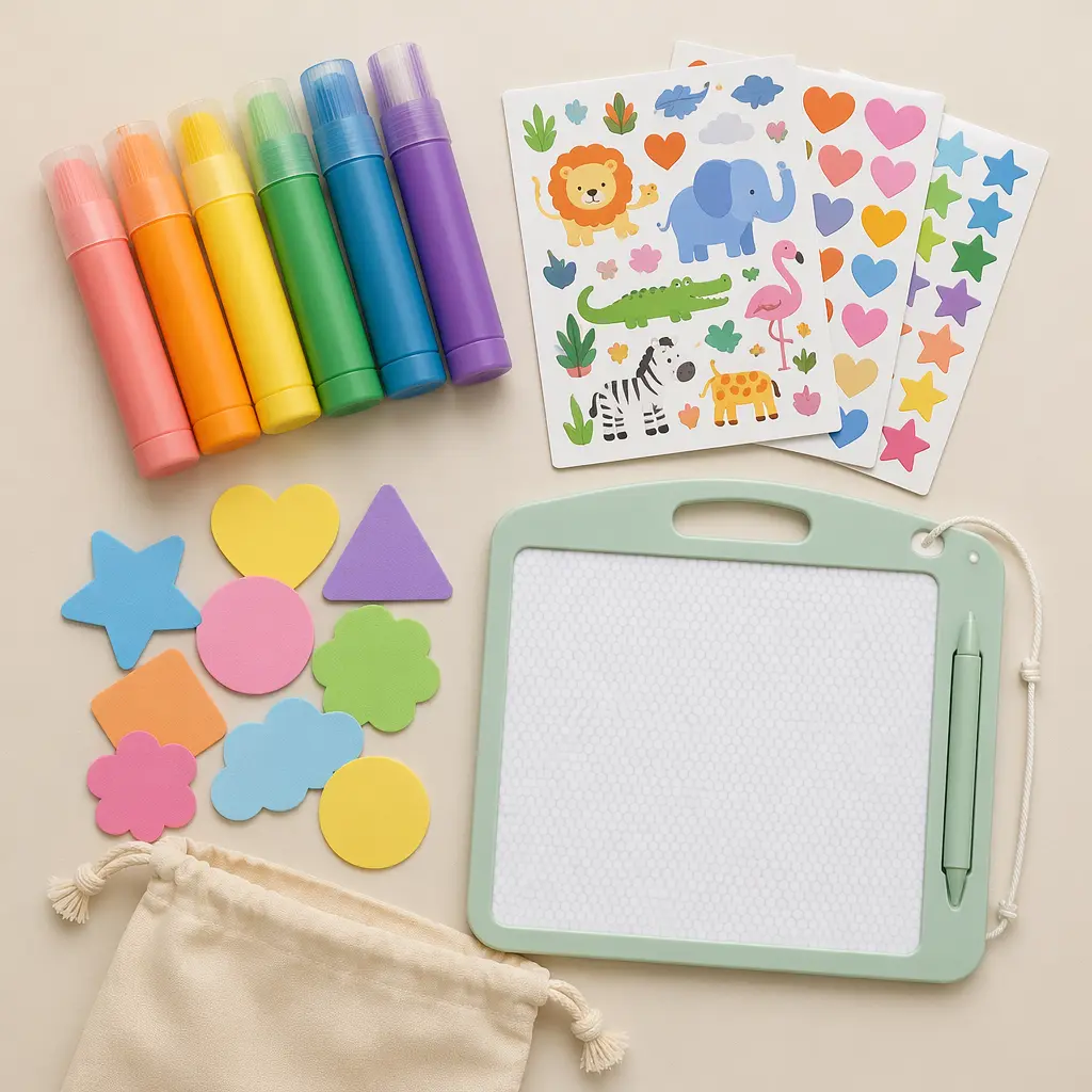 Flat lay of low-mess craft tools designed for easy setup