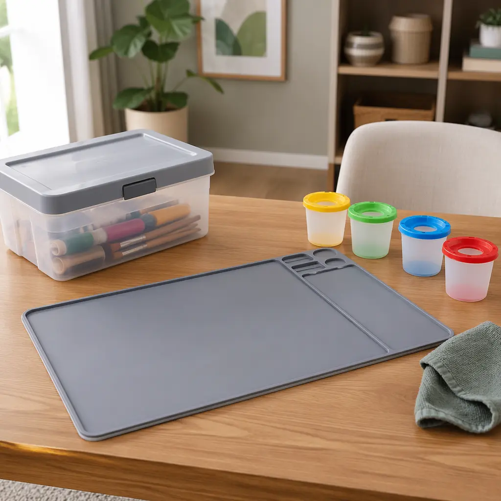 Organized, easy-to-clean art setup for kids