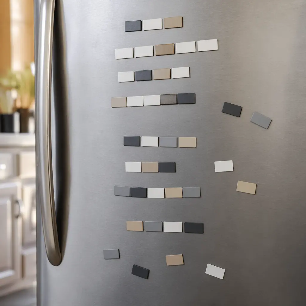Magnetic word tiles arranged creatively on a fridge door