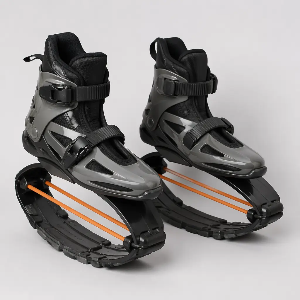 A pair of elastic-powered rebound shoes designed for bouncing play