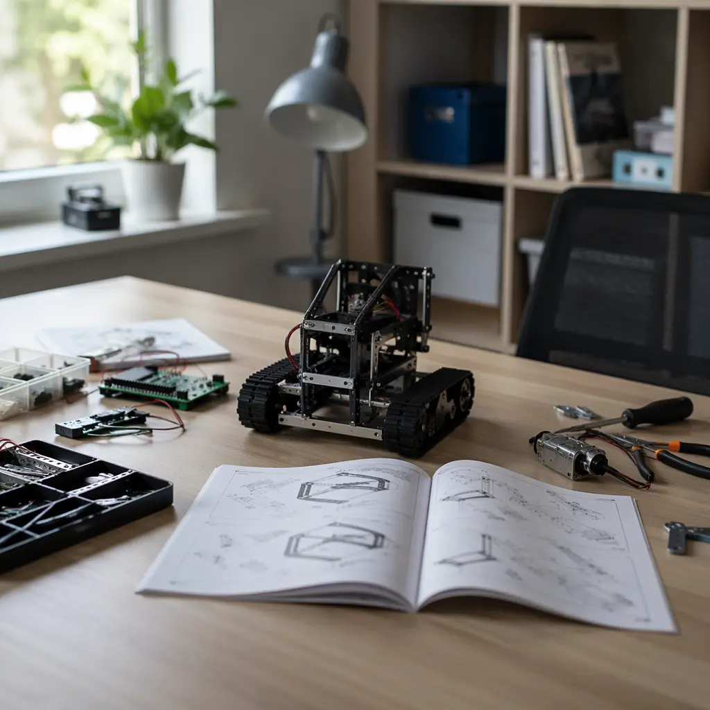 Offline STEM kits and tools arranged on a desk with natural light