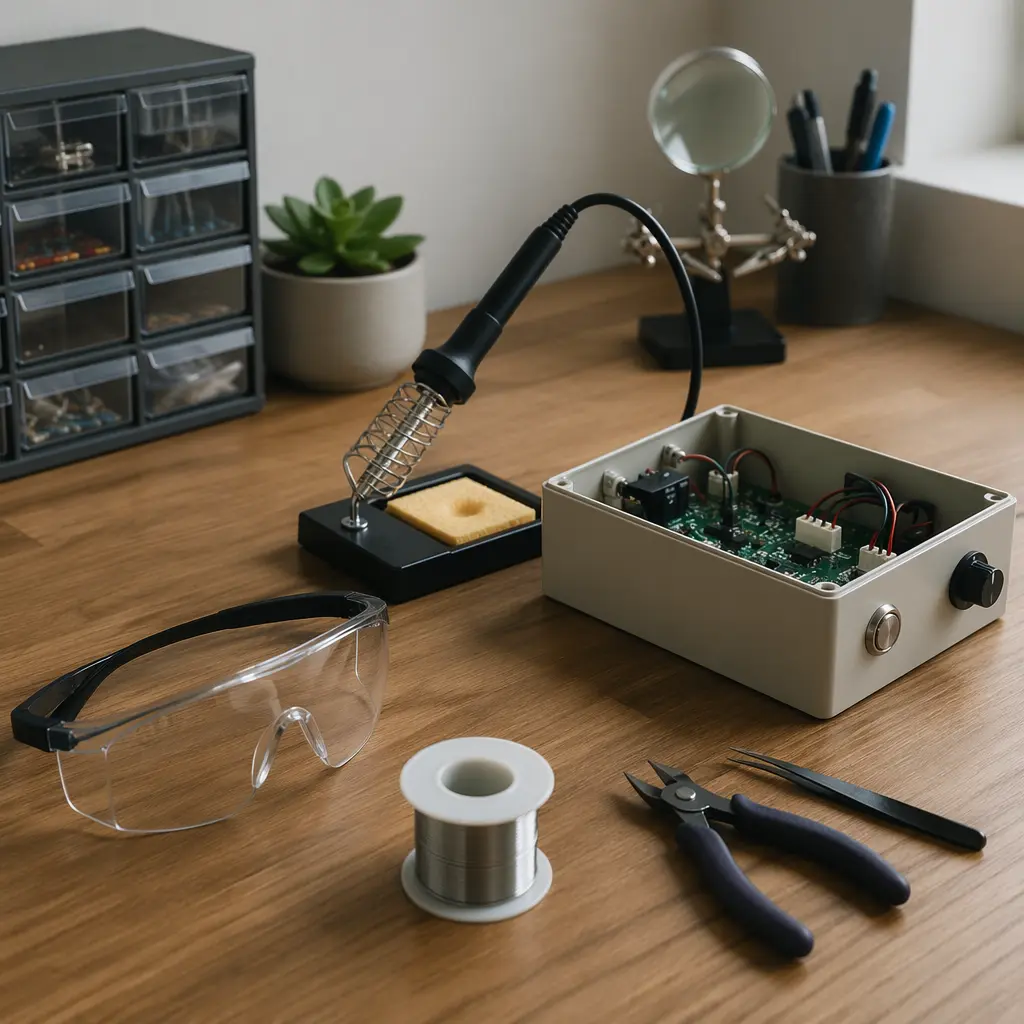Workbench setup for an offline electronics project