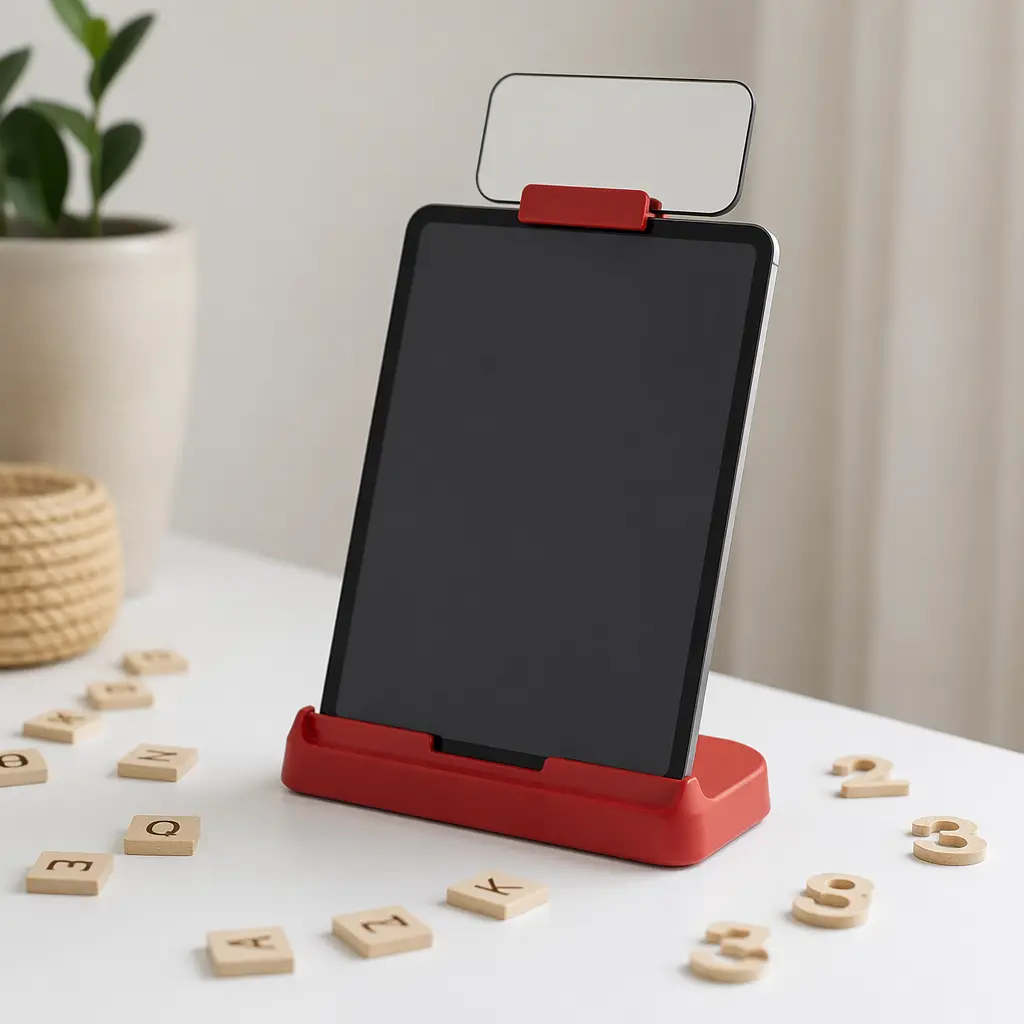 Tablet learning system using physical letter and number tiles