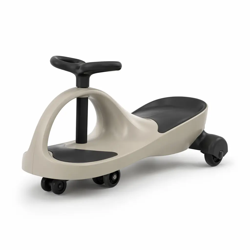 A low, curved pedal-free ride-on toy designed for indoor and outdoor play