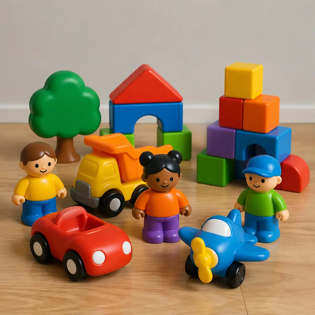 Bright, chunky toddler figures and vehicles designed for small hands