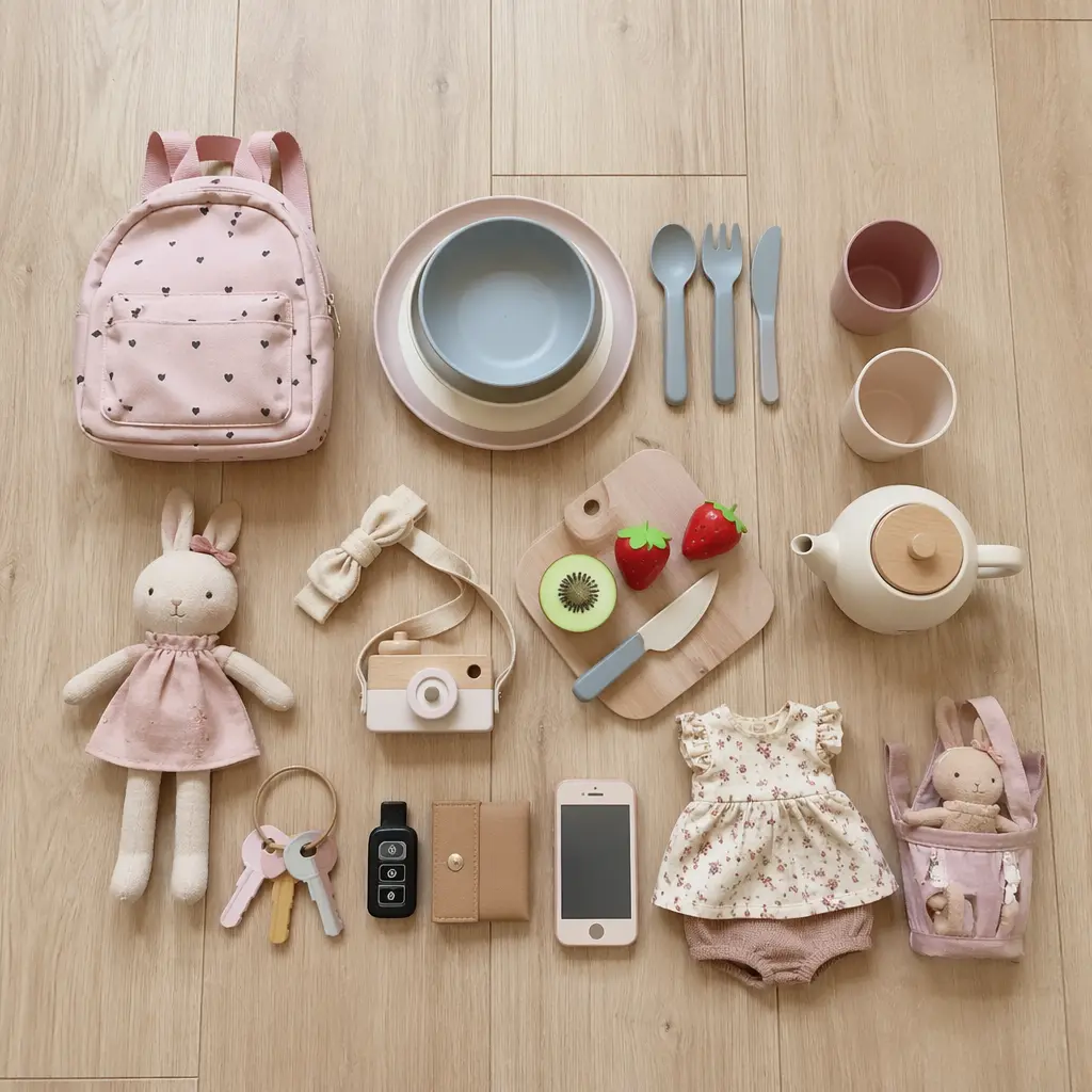 Pretend play accessories representing everyday routines