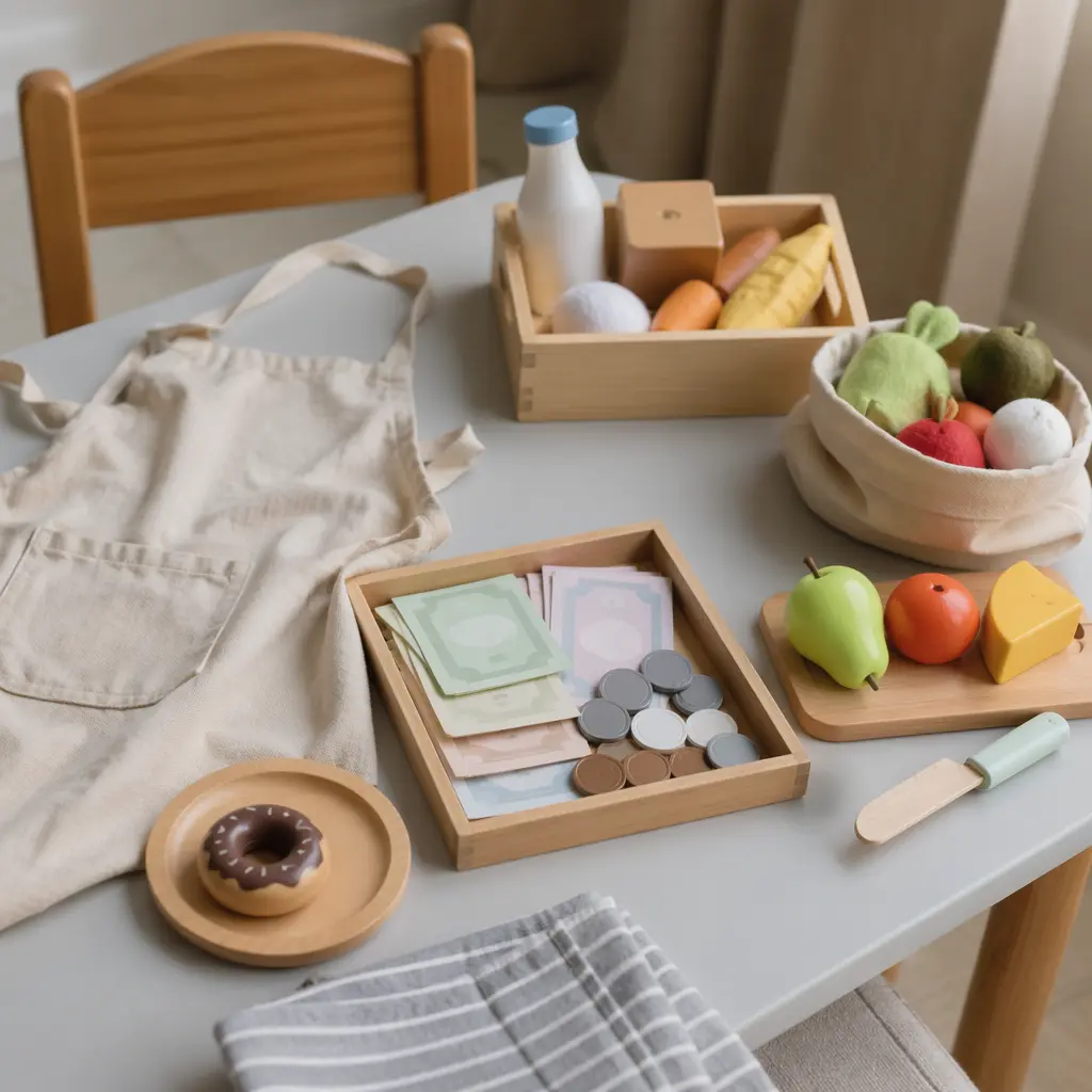 Simple pretend play accessories laid out and ready for play