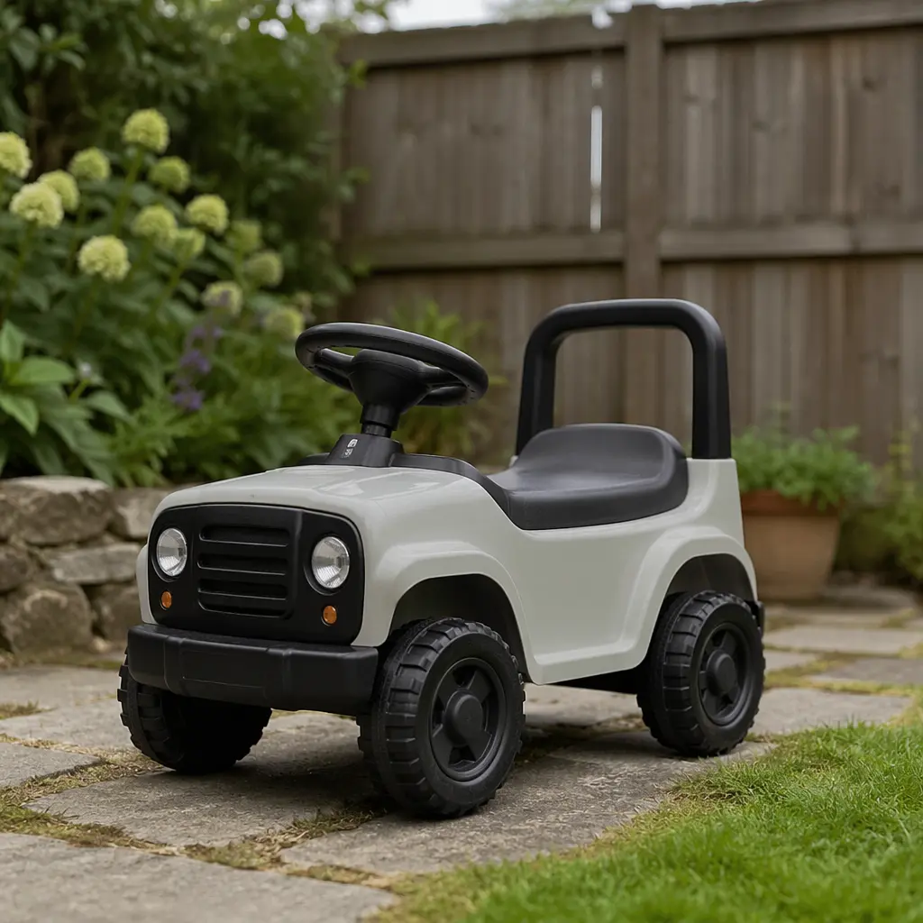 Ride-on toy sized for preschoolers in a backyard setting