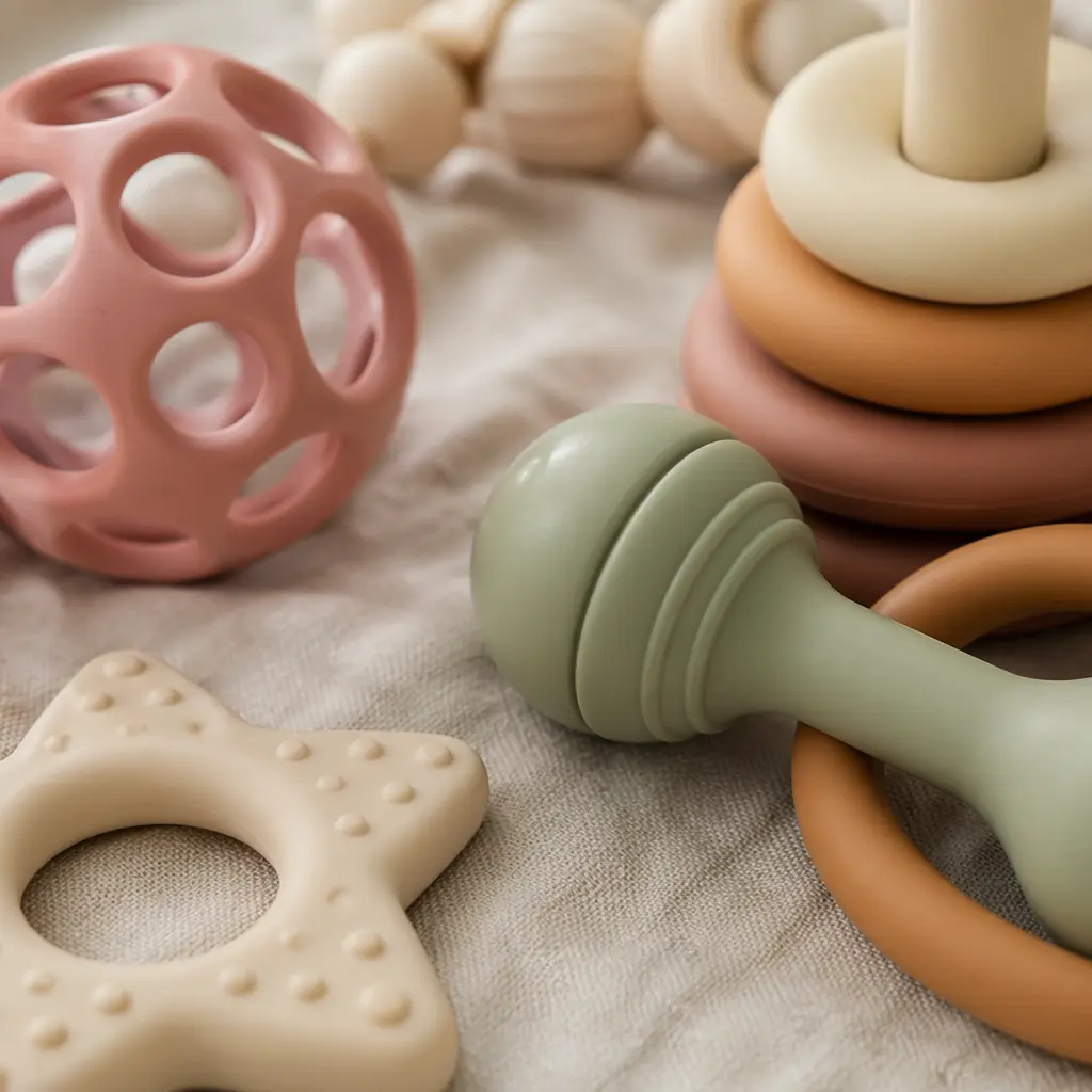 Smooth chewable baby toys made from silicone and rubber