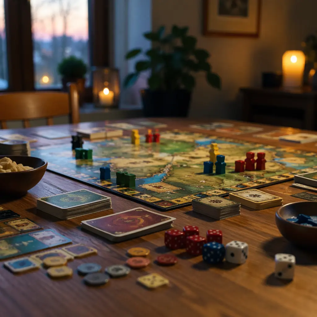 Short board games set up on a table for a quick family game night