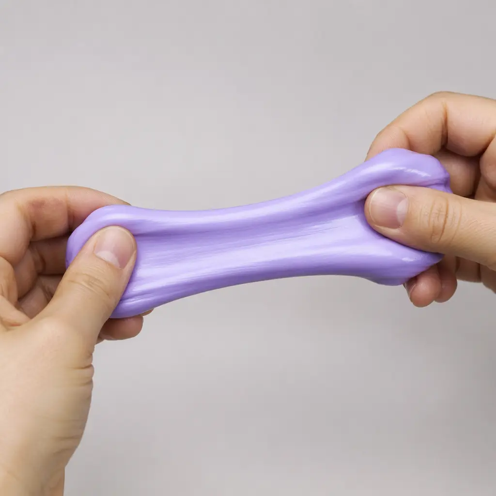 Stretchy elastic putty being pulled to show its unusual texture