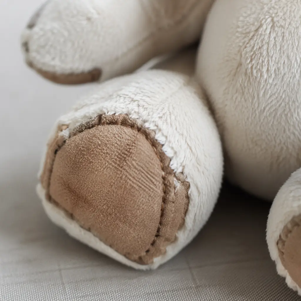 Close-up of plush toy fabric and stitching