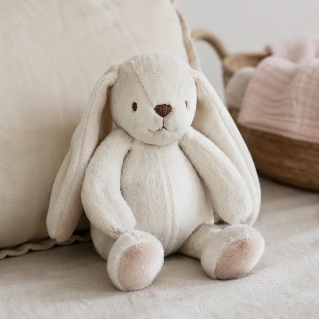 Soft plush toy in a calm nursery setting