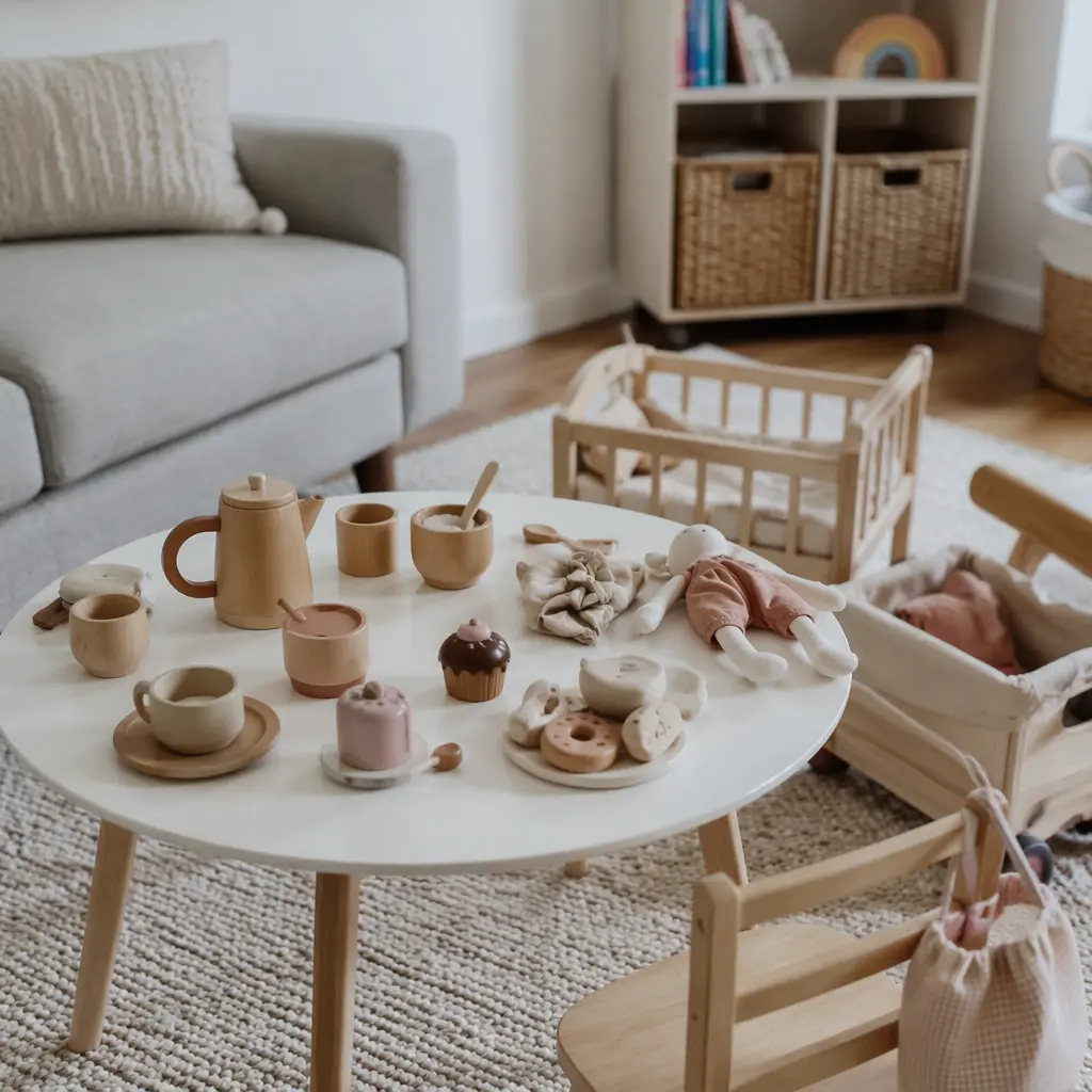 Toddler play area with simple pretend play toys inspired by everyday items