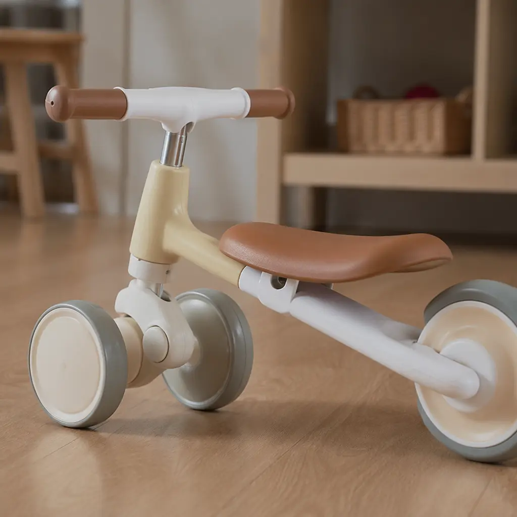 Low-to-the-ground toddler ride-on toy showing wide wheels and stable base