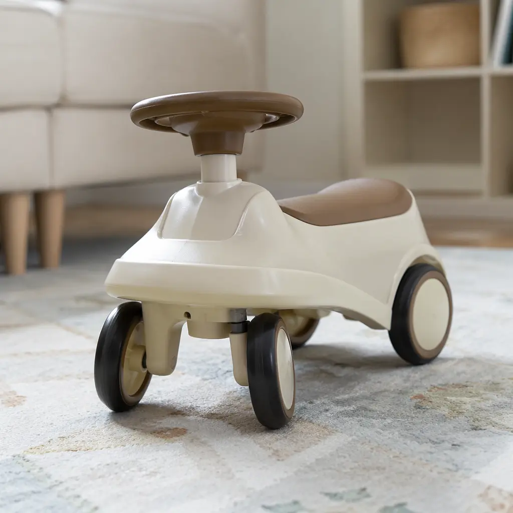 Toddler ride-on toy positioned on a flat indoor surface showing gentle steering