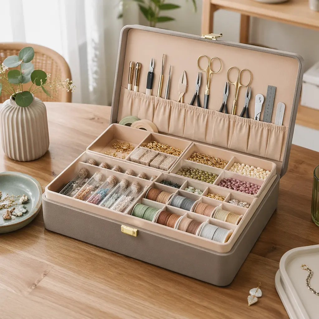 Organized craft kit components laid out neatly on a table