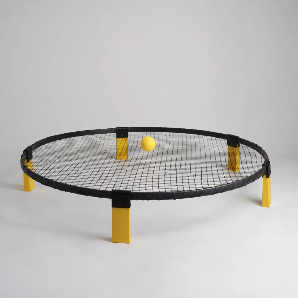 A low round net game with a small ball bouncing above it