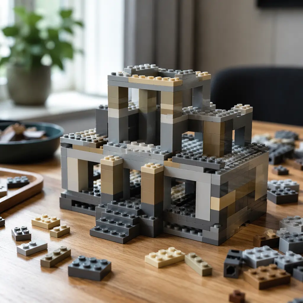 Durable building blocks assembled into a stable structure on a table