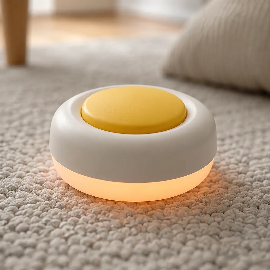Electronic toddler toy with a single button and soft light