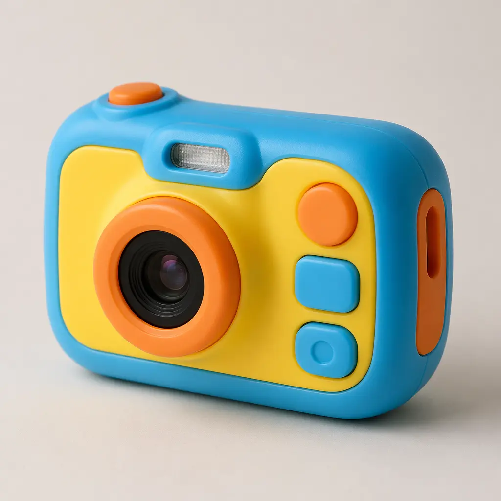 A colorful, kid-sized digital camera designed for small hands