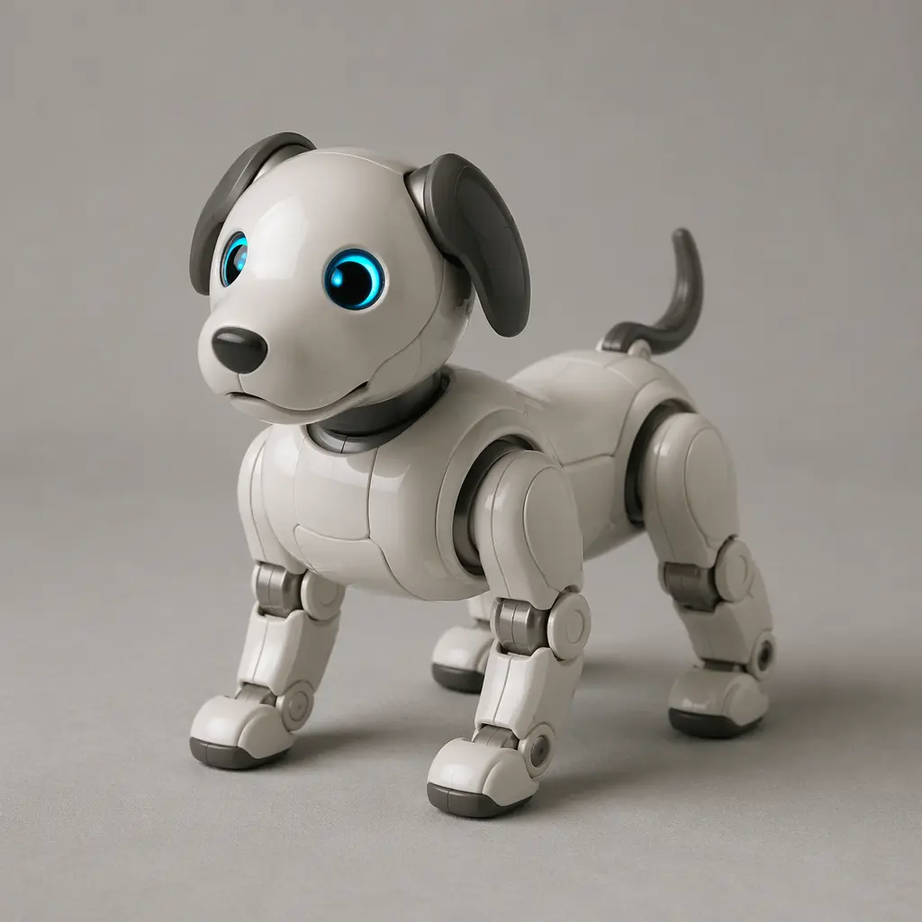 A generic robotic dog toy posed as if ready to move