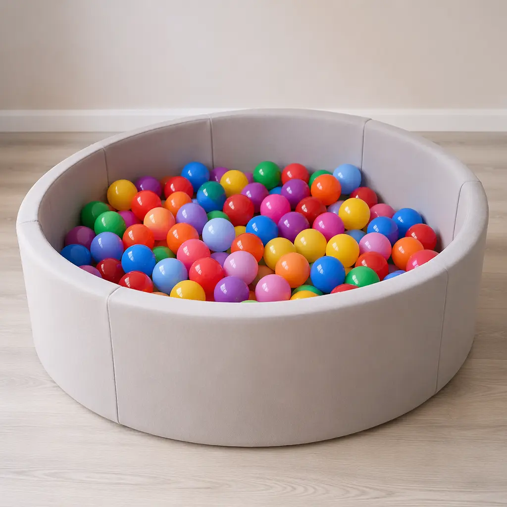 A soft-sided ball pit filled with colourful plastic balls