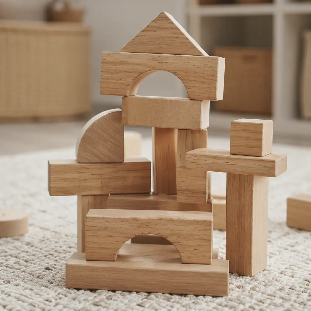 Simple wooden blocks stacked in an open-ended structure