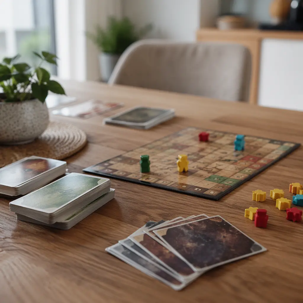 Compact tabletop game setup with cards and tokens ready for quick play.