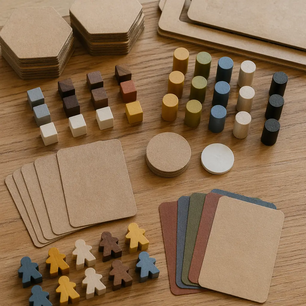 Board game pieces organized for easy setup and cleanup