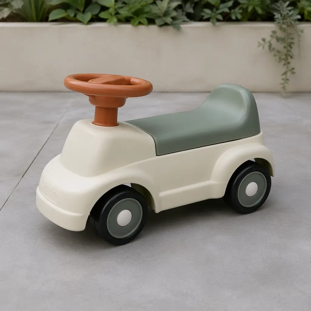 Foot-powered ride-on toy on a flat outdoor surface