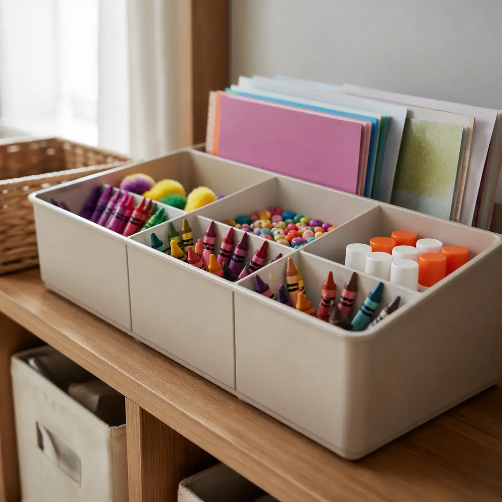 Organized craft supplies suitable for independent kids