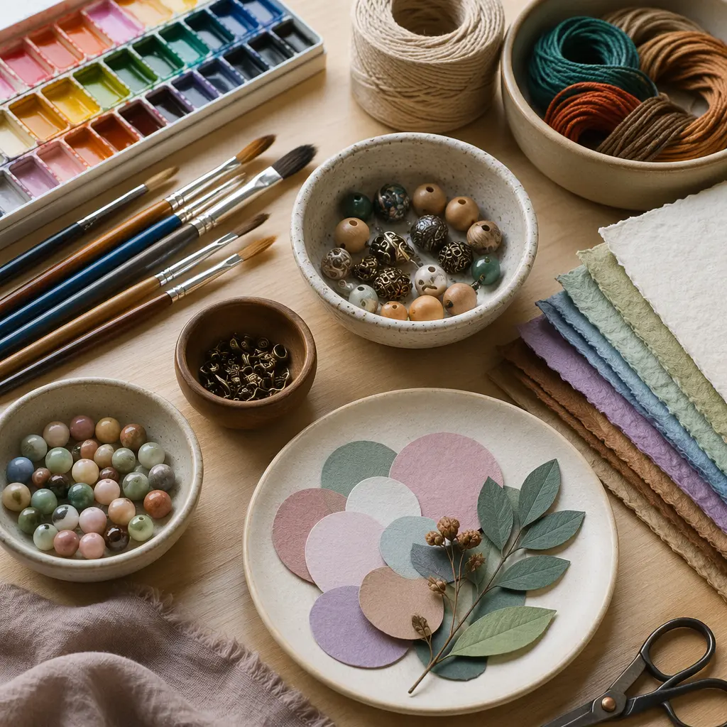 Craft tools and supplies organized for a kids art project
