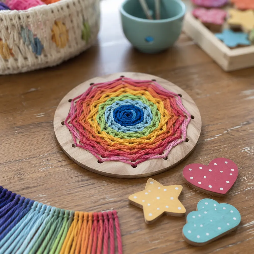 A finished craft project displayed on a desk in natural light.