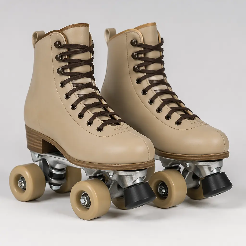 A pair of classic quad roller skates on a clean studio background