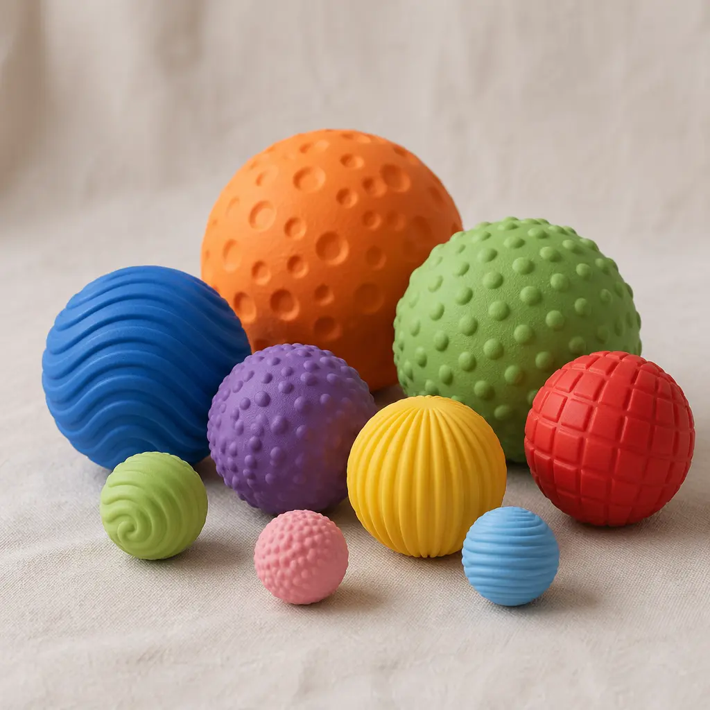 Assorted textured sensory balls used for baby play