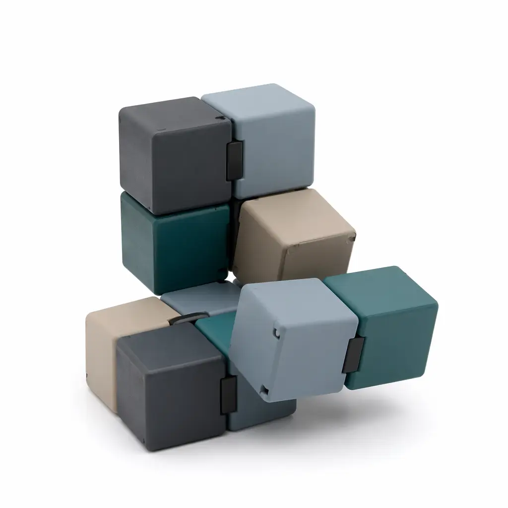 A magnetic shape-shifting cube partially unfolded into a geometric form