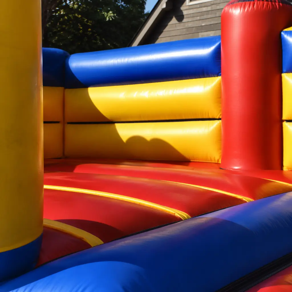 Inflatable jumping structure in a backyard setting