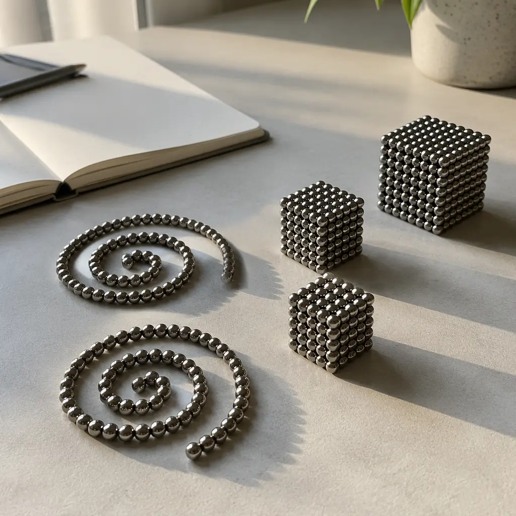 Magnetic sphere formations on a minimalist desk
