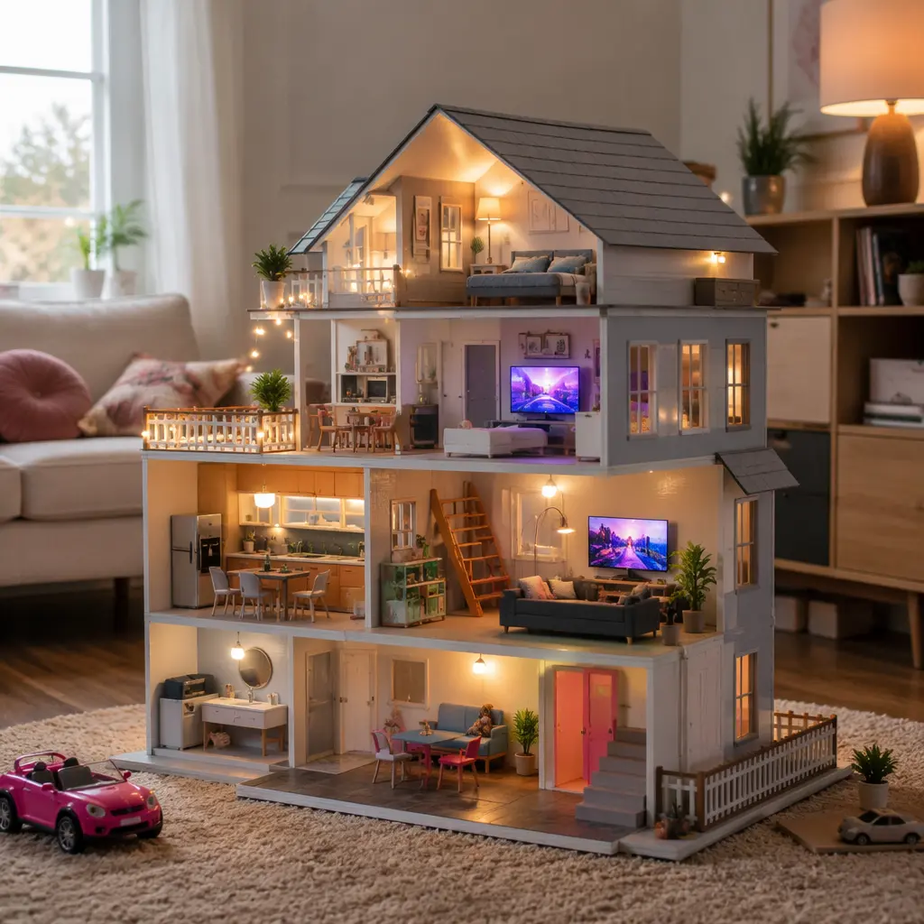 Interactive smart dollhouse with illuminated features