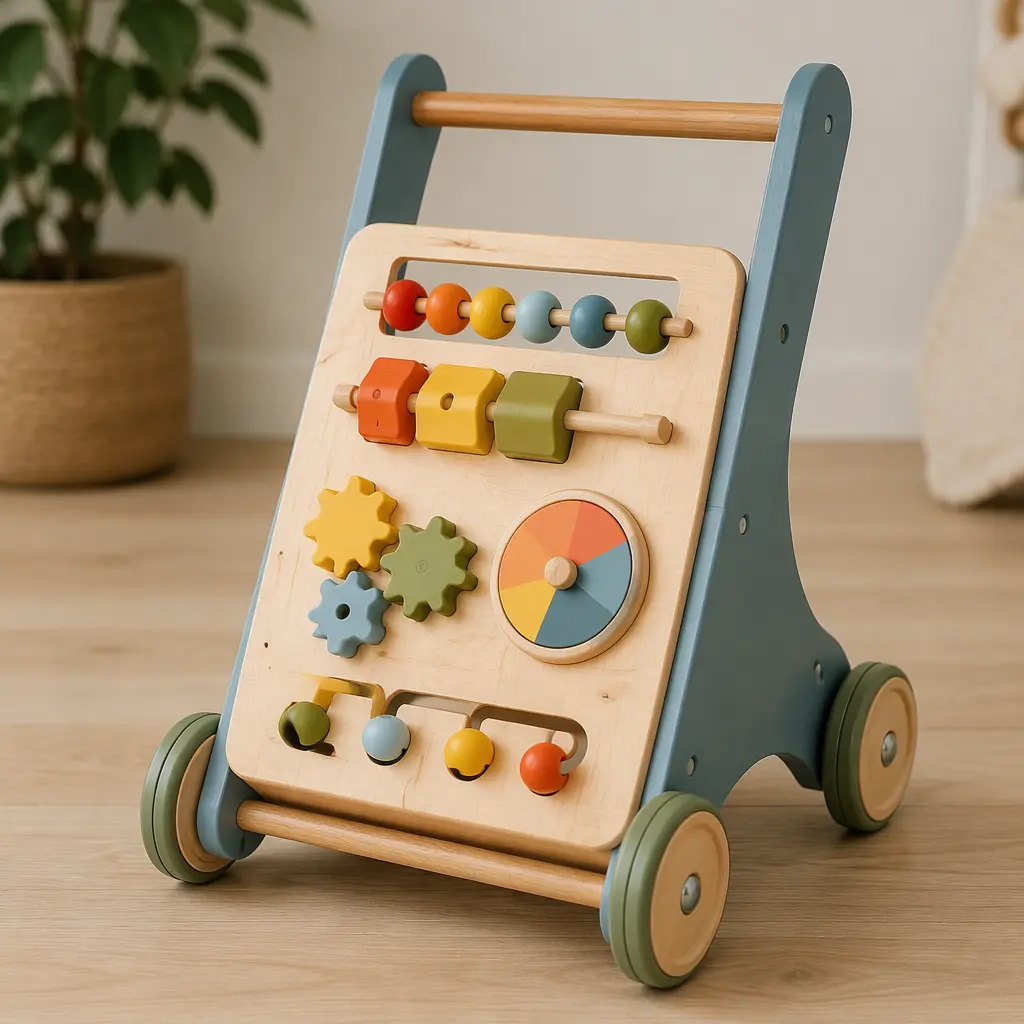 Classic-style toddler activity walker with colorful play features and sturdy wheels