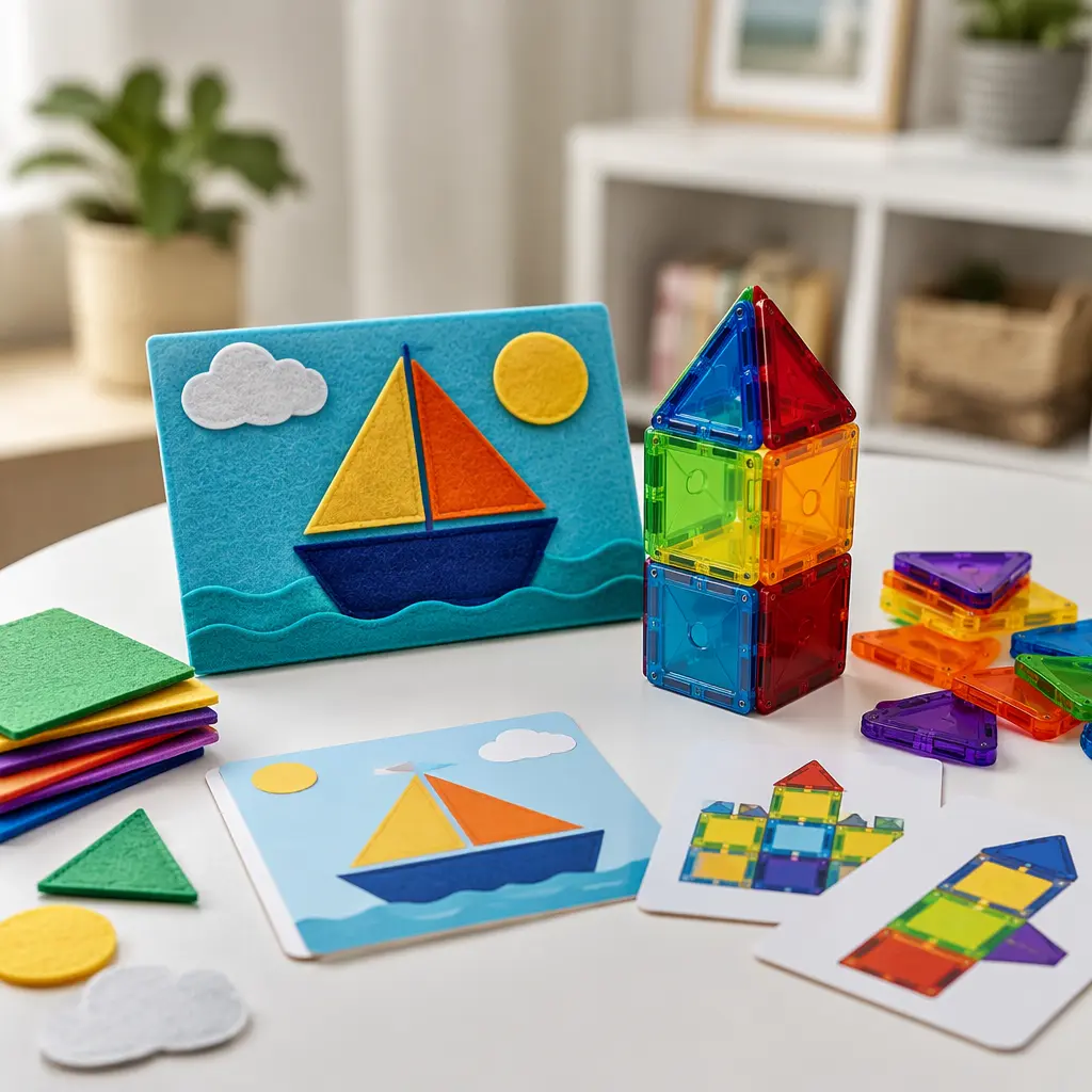 Reusable craft activity with colorful pieces and pattern cards