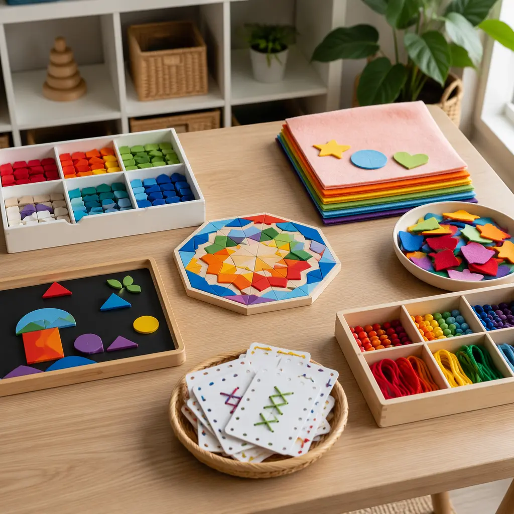 Reusable low-mess craft materials for children arranged on a table