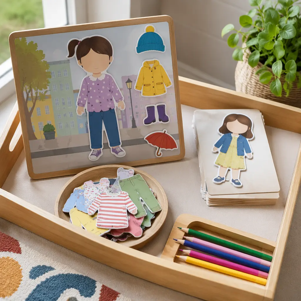Preschool travel tray with magnetic and paper dress-up activities