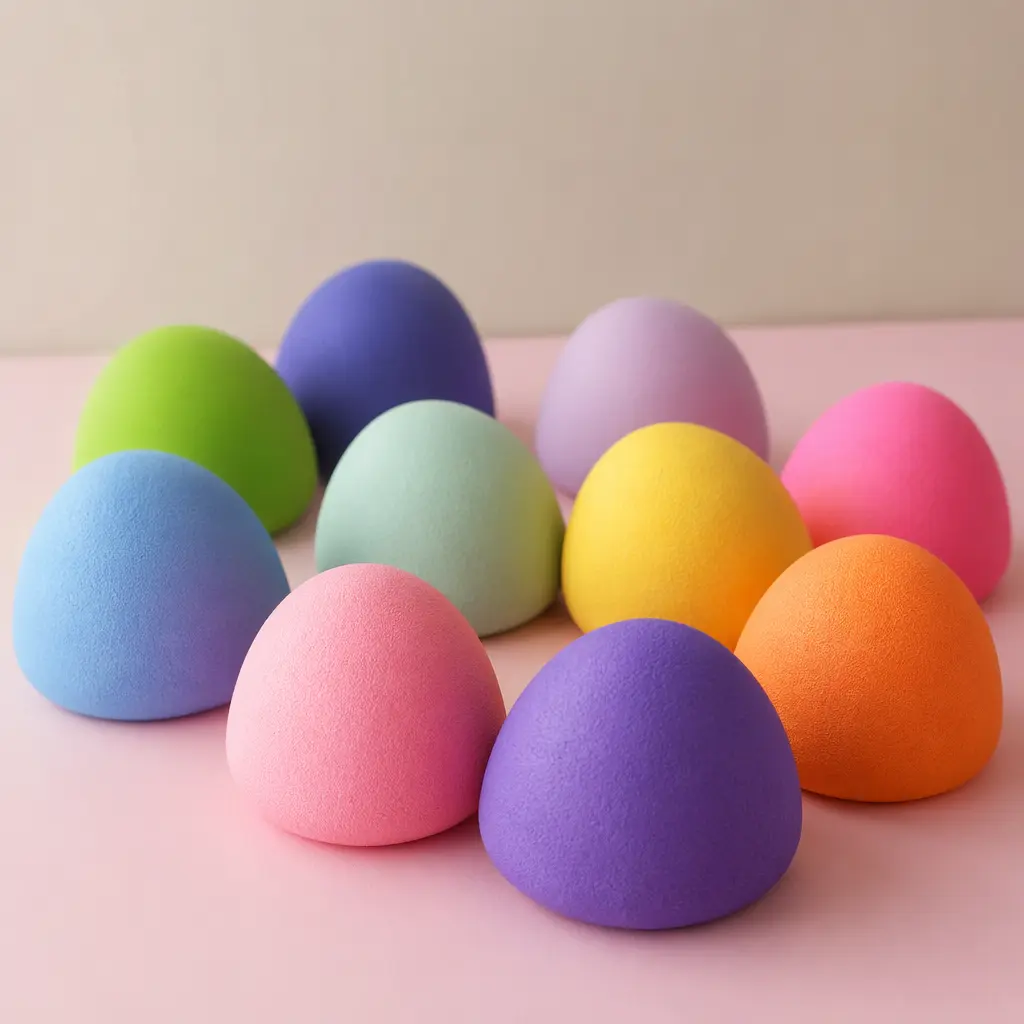 Rounded colorful squishy sensory toys displayed on a pastel surface