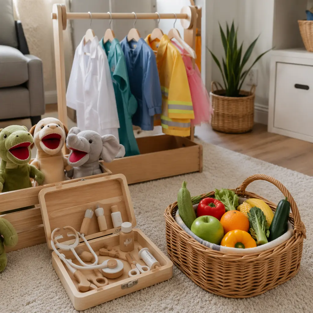 Dress-up clothes and pretend play accessories for preschoolers